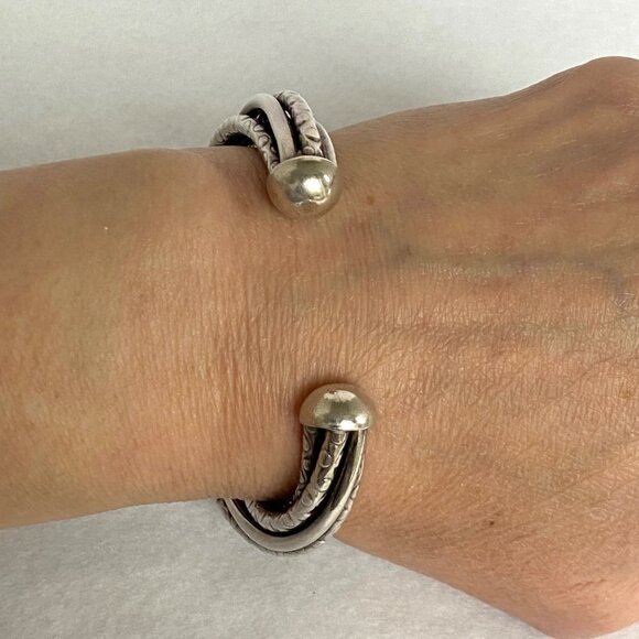 Sterling Silver 925 Heavy Chunky Twisted 5 Band Woven Cuff Bracelet Sz 6.5" 40g - Picture 3 of 16